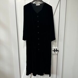Biya Womens Dress Small Black Silk Blend Velvet Midi Long Sleeve Witchy Goth
